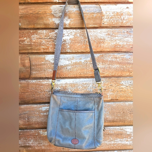 Fossil Morgan Large Crossbody Purse Gray Taupe Leather Bag w/ Storage Pockets - Picture 3 of 13